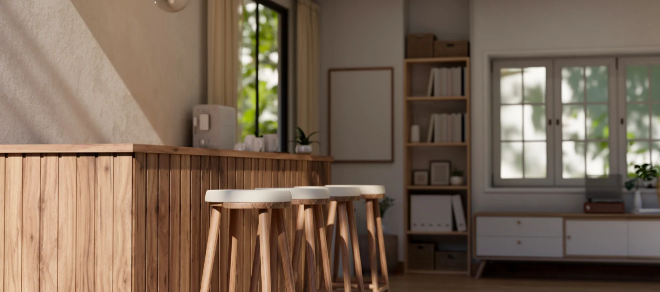 Móveis planejados feitos de madeira em uma sala de casa